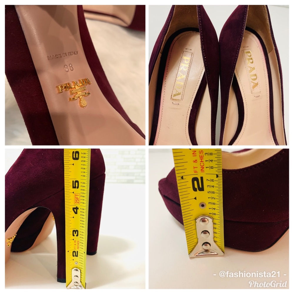 PRADA Suede Deep Purple Peep Toe Pumps Heels 38 - Picture 7 of 8